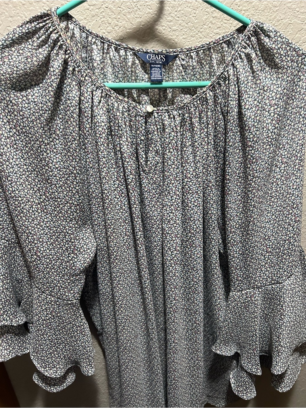 Chaps Micro Floral Ruffle Sleeve Blouse - Picture 4 of 9